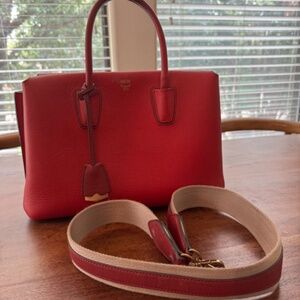 MCM Milla 2-way Red Leather Bag with shoulder strap and top handle